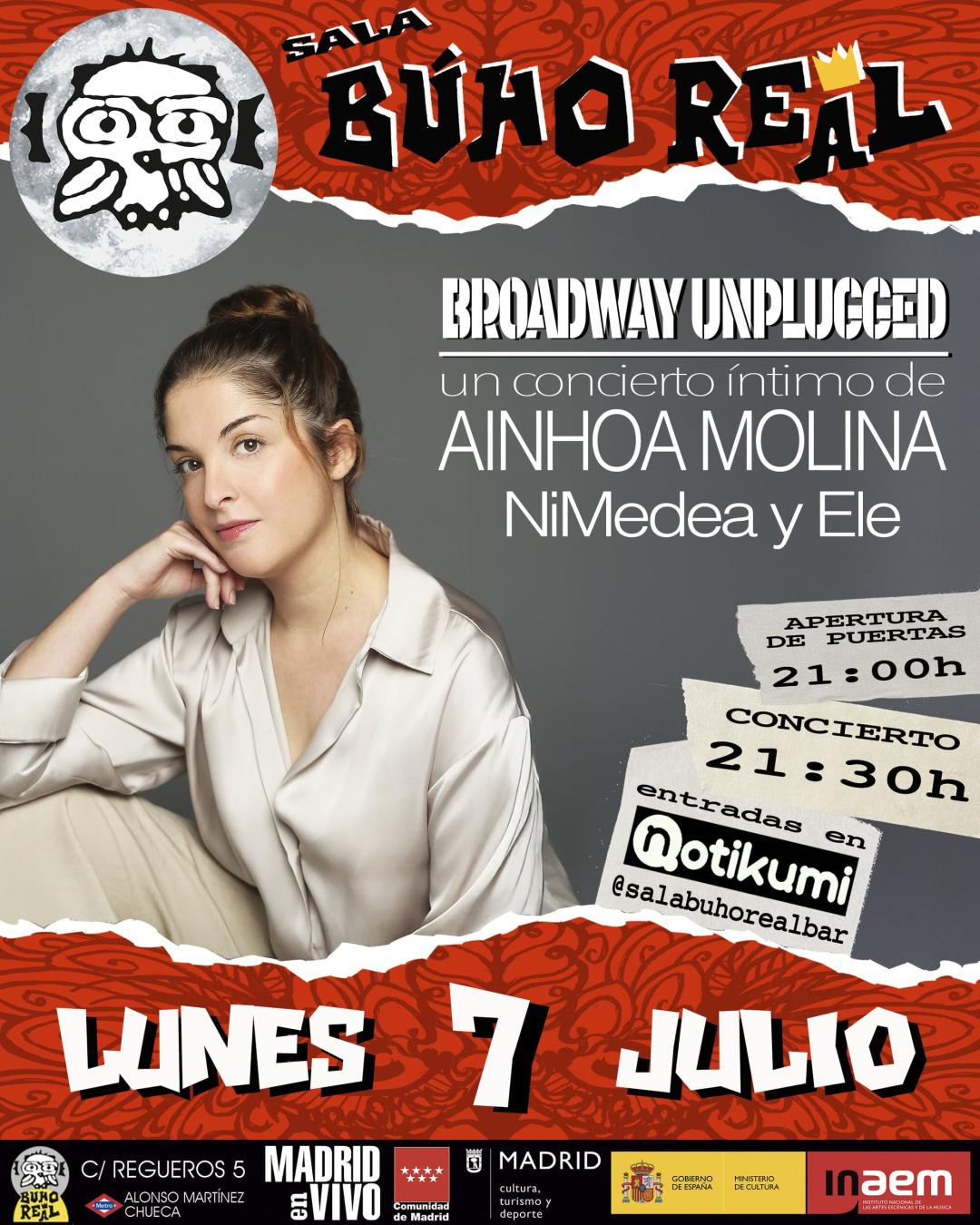 BROADWAY UNPLUGGED: un concierto íntimo de Ainhoa Molina, NiMedea y Ele en Madrid (Búho Real).