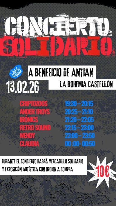 Solidario a beneficio de ANTIAN en Castelló @ La Bohemia